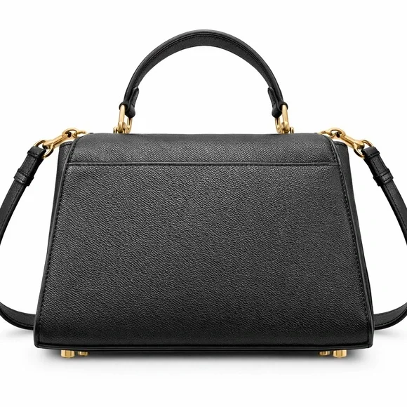 COACH Tilly Crossbody Top Handle Twist Lock Black Gold Leather Bag - Picture 3 of 5